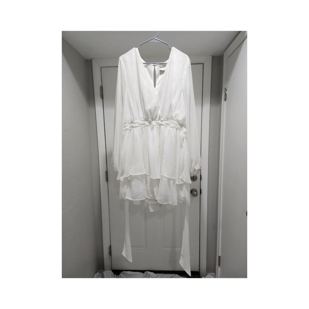 Arula White Chiffon Romper with Silver Pinstripes